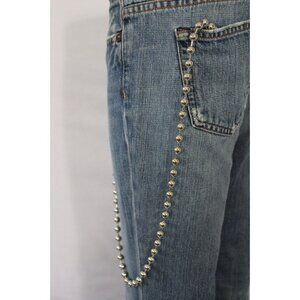 Men Long Silver Metal Ball Charms Wallet Chain Key Chain Biker Jeans Trucker
